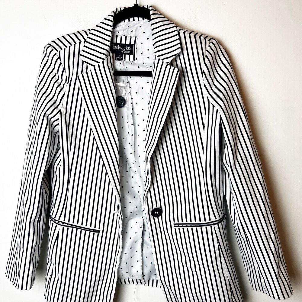 Chadwicks of Boston New White Black Stripe Jacket SZ 4 Womens Lined Nwot